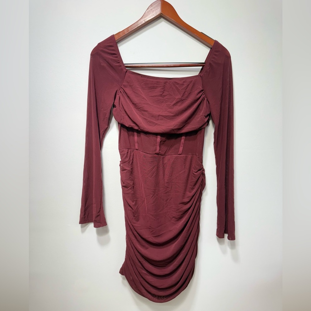 SHEIN Red Ruched Square Neck Cocktail Dress